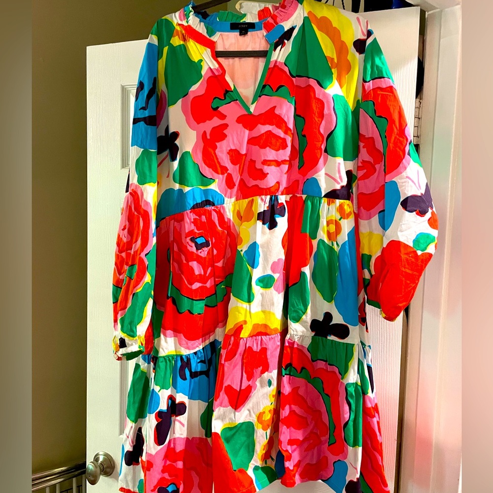 NWOT j crew floral poplin long sleeve mini dress